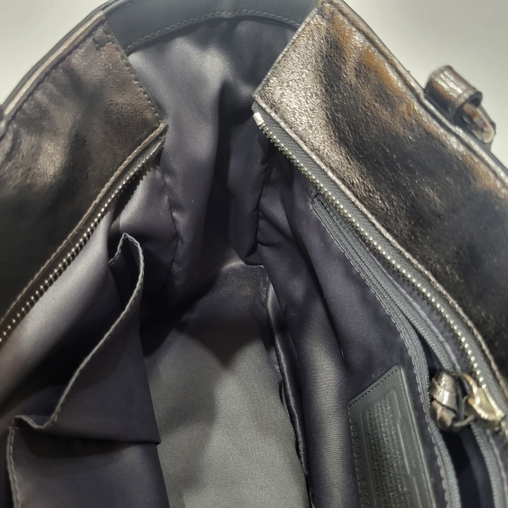 Coach Metallic Silver Gray Leather Handbag Zipper Tote Shoulder Bag - Picture 5 of 14